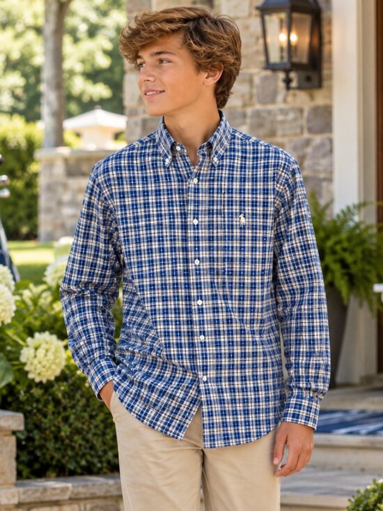 Ralph Lauren Other - Ralph Lauren Blue Plaid Button Down Shirt Youth XL 18-20 Ivory Pony MenXS Unisex